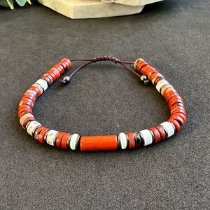 Mens Bracelet Red Jasper bead macrame adjustable bracelet